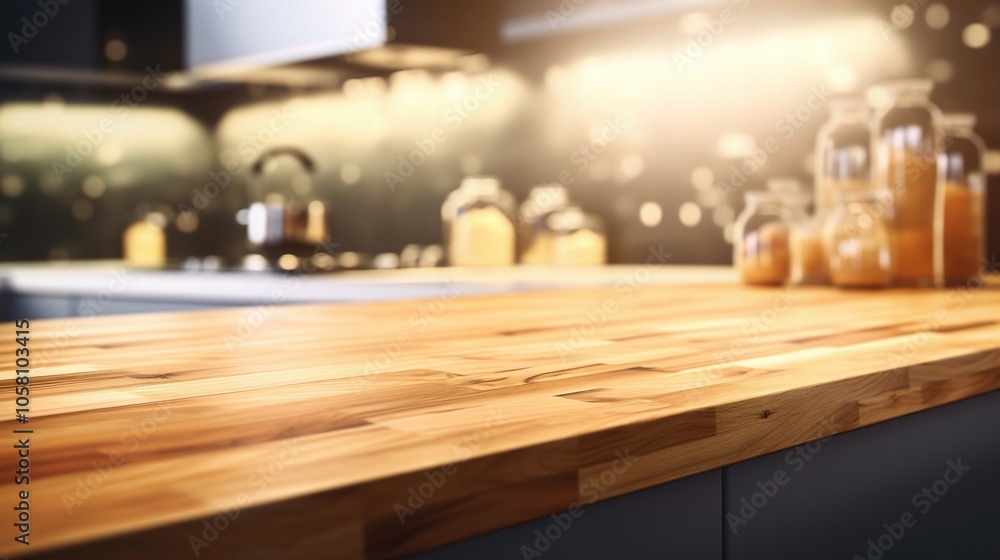 Modern Kitchen with Wooden Countertop and Jars Modern Kitchen with Wooden Countertop and Jars