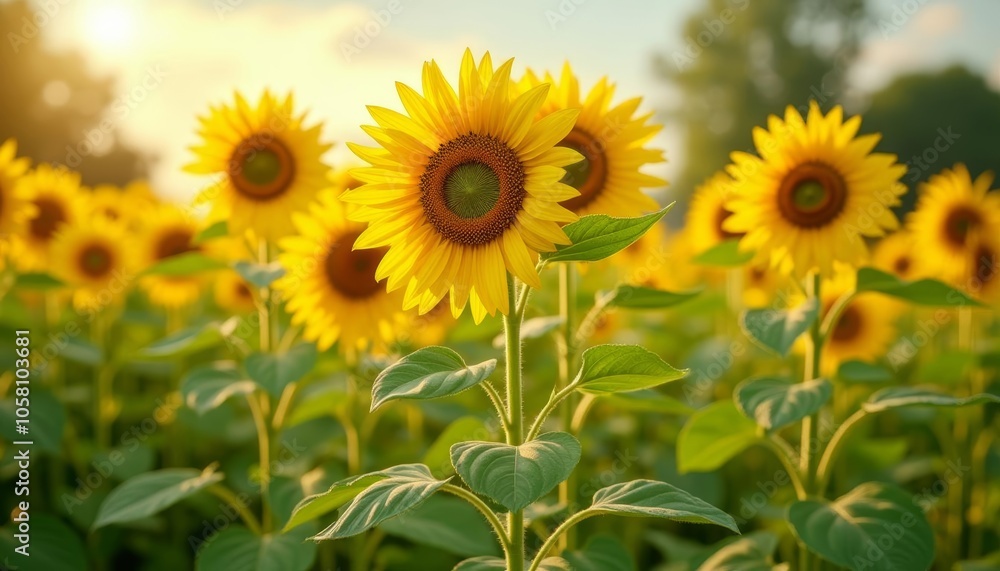 Bright and Beautiful Sunflower Field Blossoming Bright and Beautiful Sunflower Field Blossoming