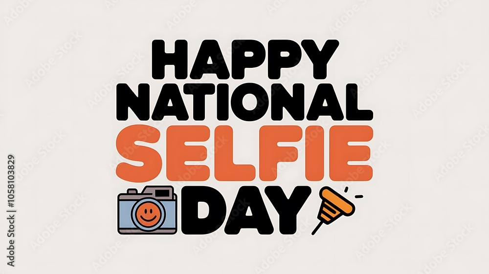 Fototapeta premium Happy National Selfie Day Graphic with Camera and Pushpin