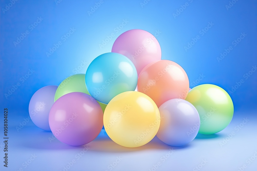 Colorful Neon Bubbles Arranged Playfully, Glowing Against a Vivid Blue Backdrop During a Bright Day Colorful Neon Bubbles Arranged Playfully, Glowing Against a Vivid Blue Backdrop During a Bright Day