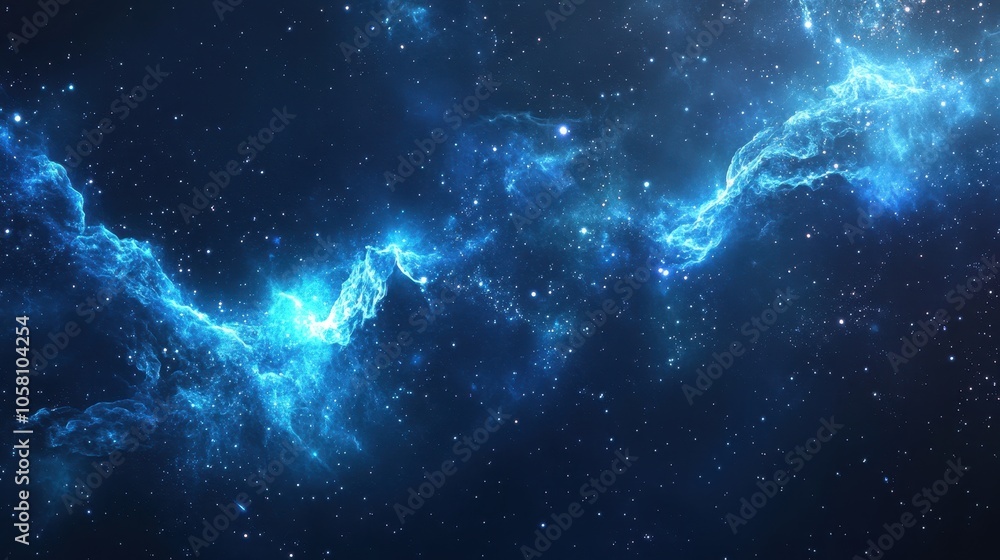 Cosmic Nebula with Stars - Bright Blue Galactic Clouds - Abstract Space Background. Cosmic Nebula with Stars - Bright Blue Galactic Clouds - Abstract Space Background.