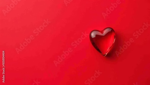  A single red heart against a vibrant red background