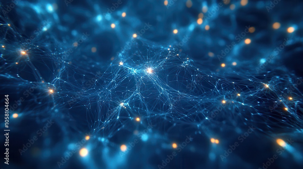 Obraz premium Abstract Blue and Gold Network with Glowing Lights - Technology and Connectivity Background.