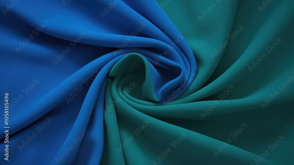 Fototapeta premium A close-up of vibrant blue and teal fabric elegantly swirling together, showcasing the rich textures and hues, creating a mesmerizing visual pattern.