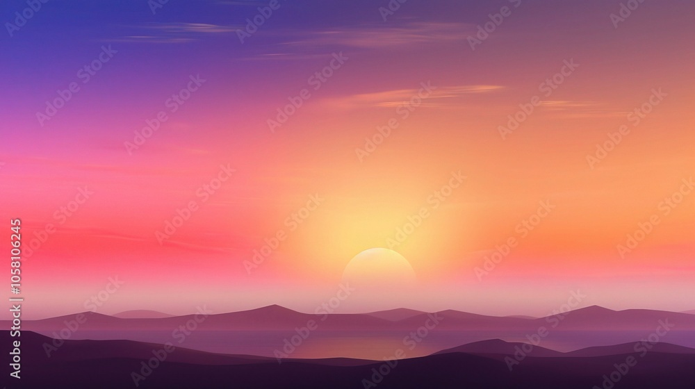 Vibrant Sunrise Over Rolling Hills in 3D Style Vibrant Sunrise Over Rolling Hills in 3D Style