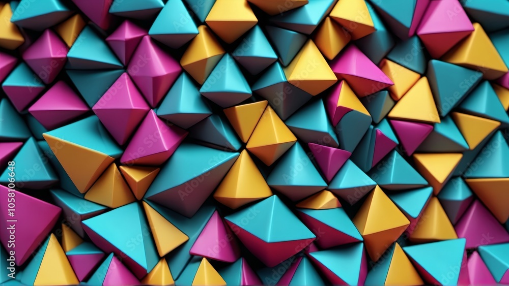 Colorful geometric pyramid pattern with pink, blue, and yellow shapes Colorful geometric pyramid pattern with pink, blue, and yellow shapes