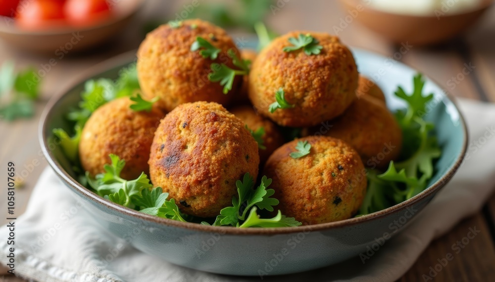 Deliciously goldenbrown falafel balls on a bed of fresh parsley Deliciously goldenbrown falafel balls on a bed of fresh parsley
