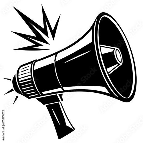 Loud and Clear: Megaphone with a powerful sound effect, a bold symbol of communication, announcement, and attention-grabbing power.