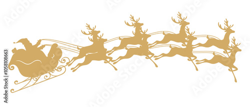 Golden silhouette santa claus with carriage deer illustration vector, santa claus with raindeer