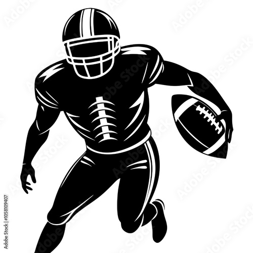 American Football Player in Action: A powerful silhouette of an American football player running with the ball, ready to make a play.  Dynamic, bold, and ready for action.