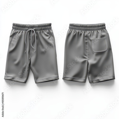 Gray Men's Drawstring Shorts Mockup - Front and Back View