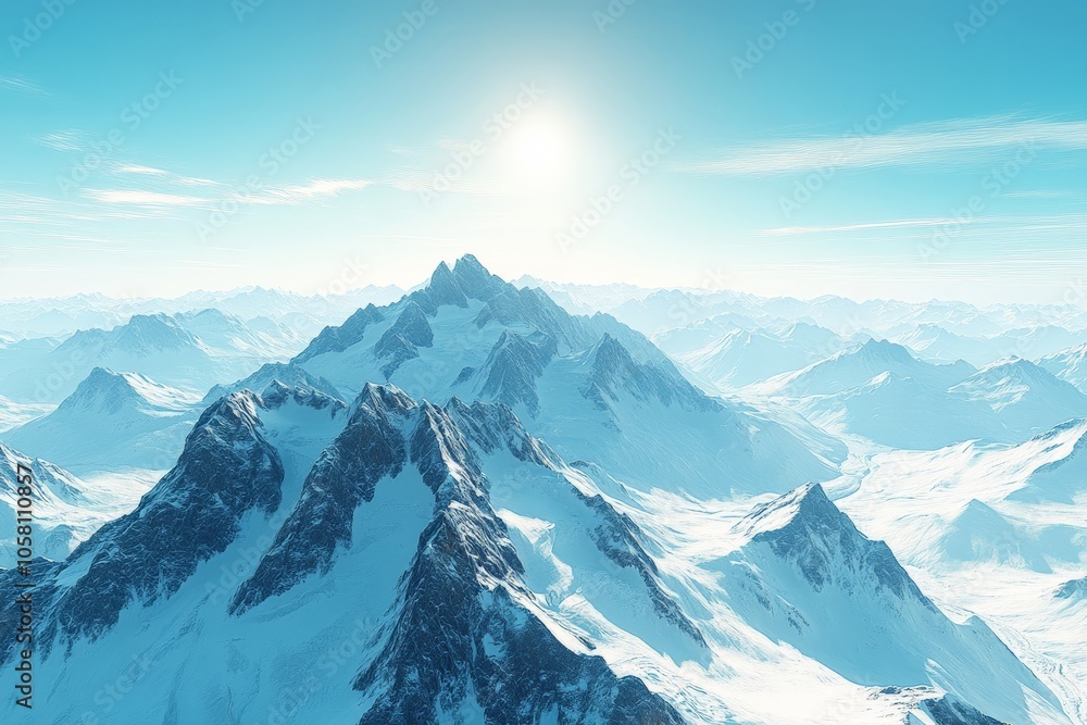 Obraz premium Snowy mountain peaks under clear blue sky with sharp ridges and expansive views capturing the crisp beauty and untouched majesty of winter in high altitude