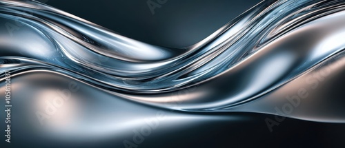 Abstract Metallic Silver and Blue Swirling Waves Background.