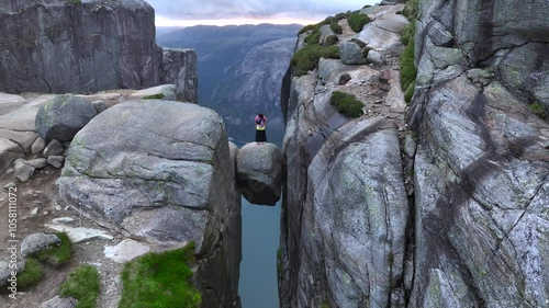 Norway Kjerag mountains rocks travel Landscape fjord aerial view from Kjeragbolten
