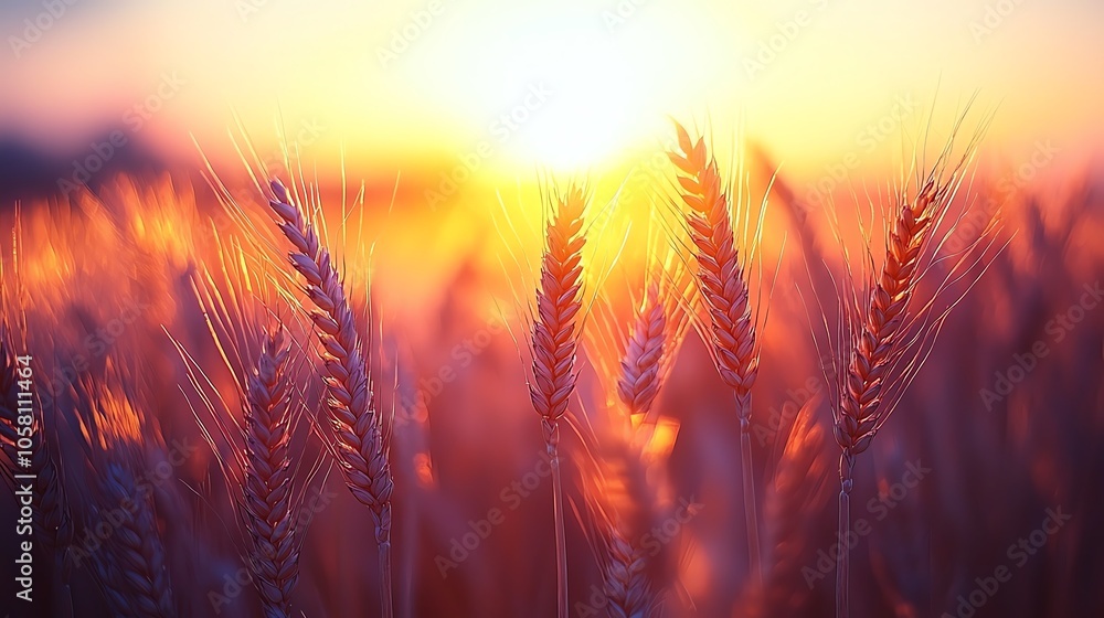 Wheat field at sunset with warm light Wheat field at sunset with warm light
