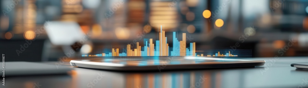 Professional setting with holographic floating price analysis, representing value perception in business Professional setting with holographic floating price analysis, representing value perception in business