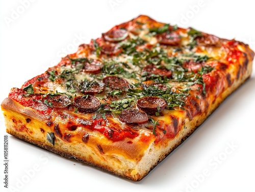  Detroit Style Pepperoni Pizza isolated on white background