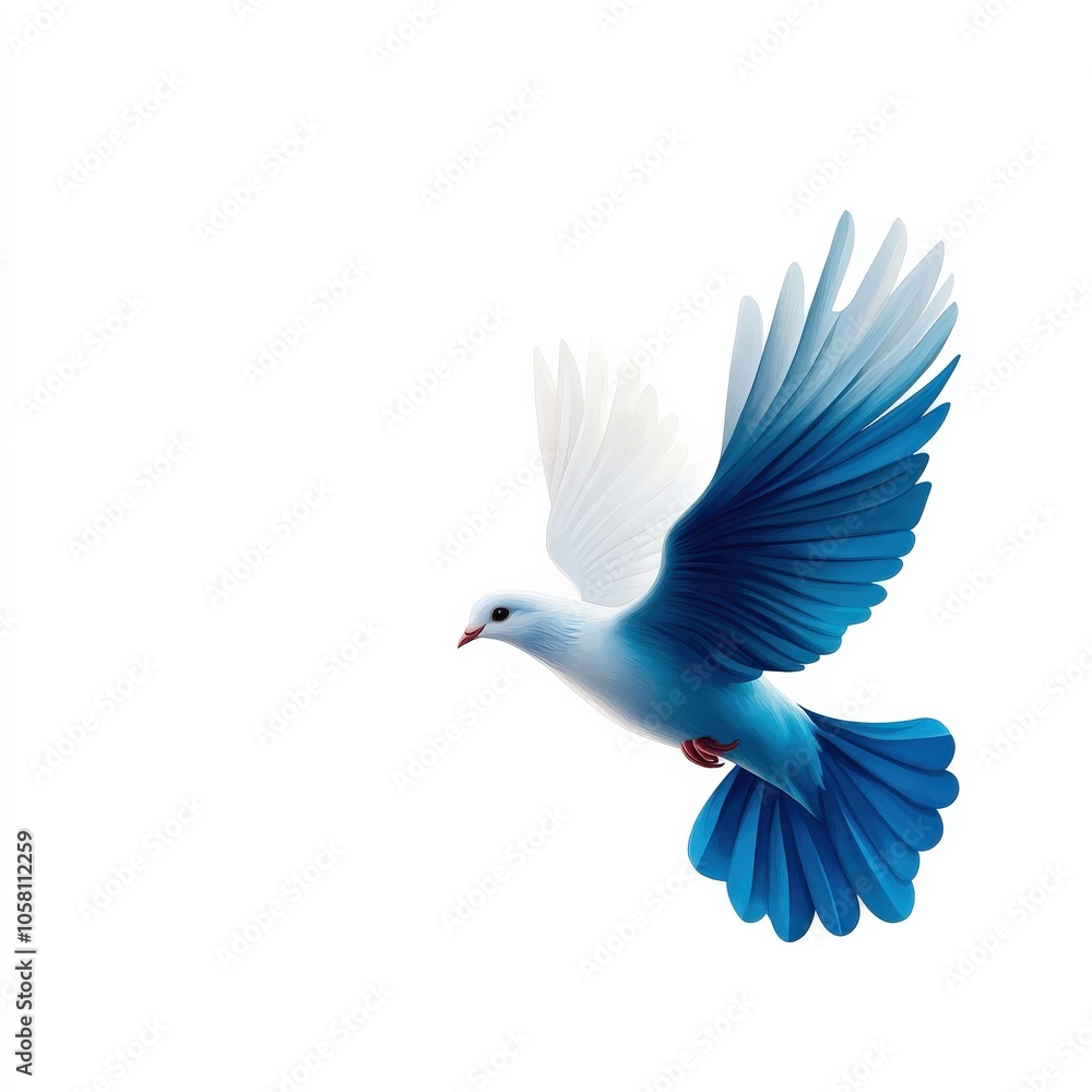 Obraz premium Elegant blue and white bird in flight, isolated on a white background.