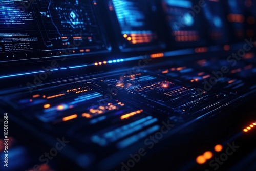 Wallpaper Mural Futuristic digital interface with blue and orange glowing elements. Torontodigital.ca