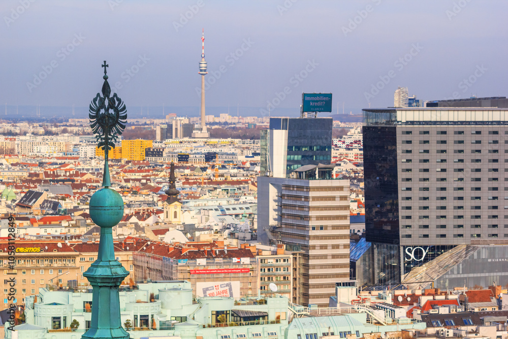 Fototapeta premium Cityscape - top view of the city of Vienna from the south tower of St. Stephen's Cathedral, Austria
