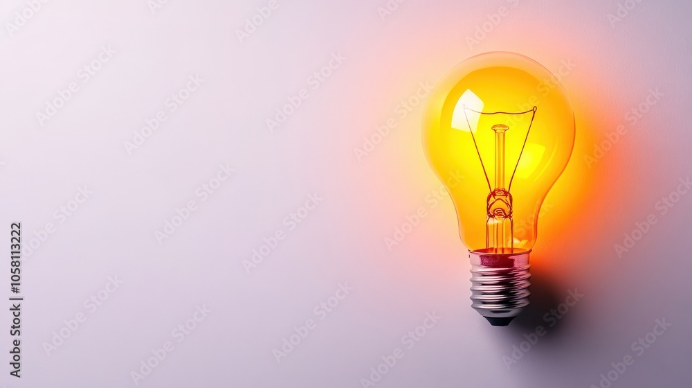 Glowing light bulb on a white background with soft shadows. Glowing light bulb on a white background with soft shadows.