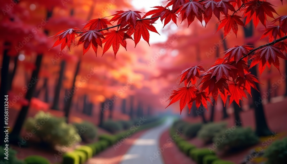 Autumns vibrant path inviting a serene stroll Autumns vibrant path inviting a serene stroll