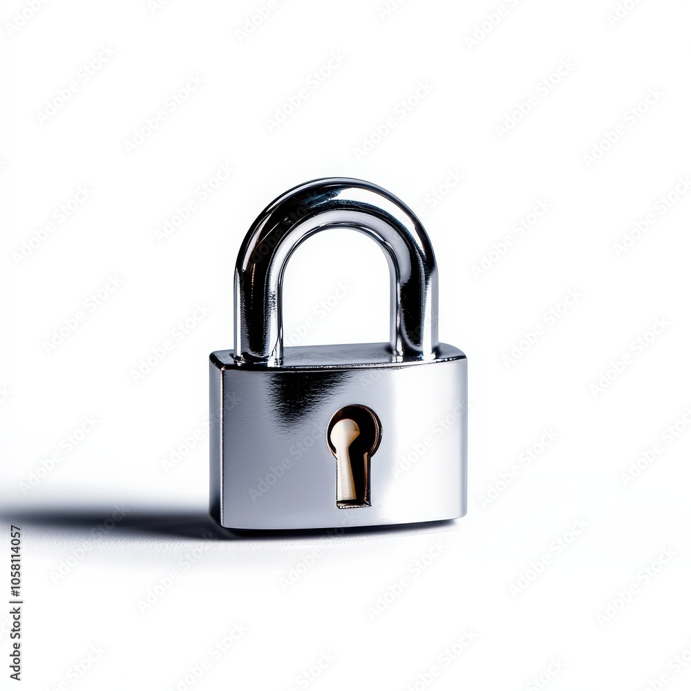 Shiny metal padlock on a white isolated background. Shiny metal padlock on a white isolated background.