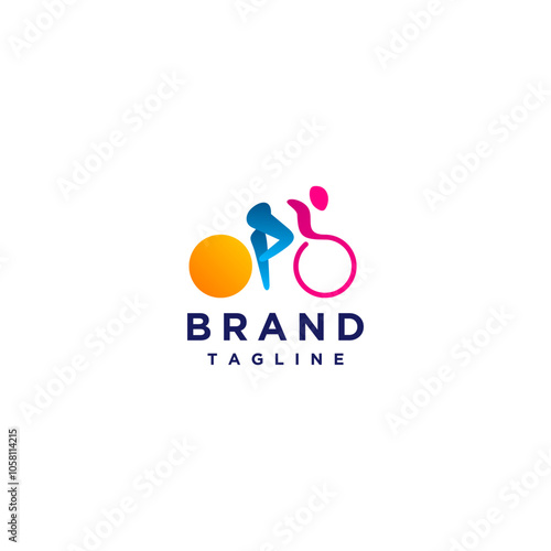 Colorful Simple Abstract Cyclist Silhouette Logo Design. Simple Bike Racer Icon Silhouette Logo Design.