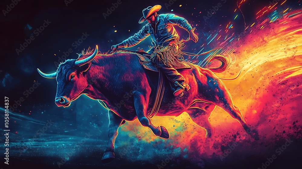 Dynamic rodeo action a vibrant bull rider's journey Dynamic rodeo action a vibrant bull rider's journey