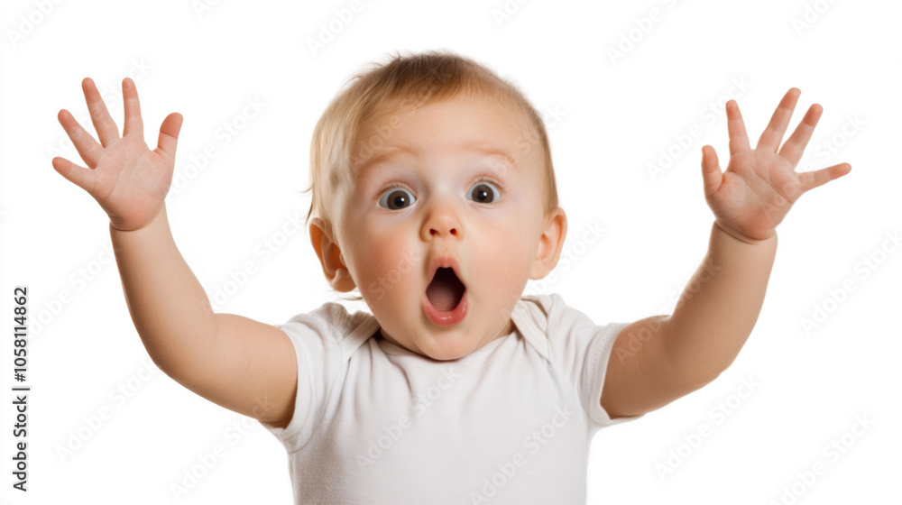Astonished little baby on white background Astonished little baby on white background