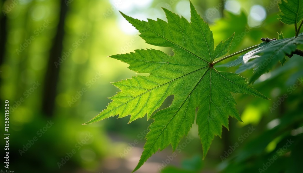 Vibrant green leaf in a forest Vibrant green leaf in a forest