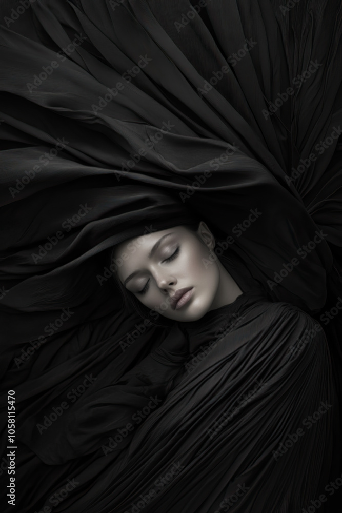Stunning fashion model, wearing elegant, avant-garde clothing with intricate designs and luxurious fabrics Stunning fashion model, wearing elegant, avant-garde clothing with intricate designs and luxurious fabrics