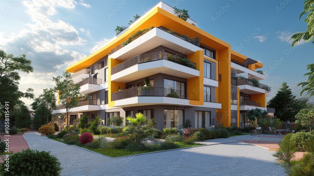 Modern 3D Render of Apartment Building Exterior Modern 3D Render of Apartment Building Exterior