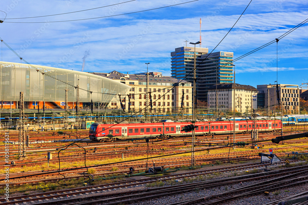 Cityscape - view of the main railway line next to the Munchen Hauptbahnhof or Munich Central Station, Munich, Bavaria, Germany