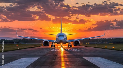 Airplane Landing at Sunset Overrunway