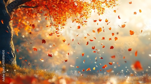 Vibrant autumn leaves dancing in the gentle breeze of fall nature