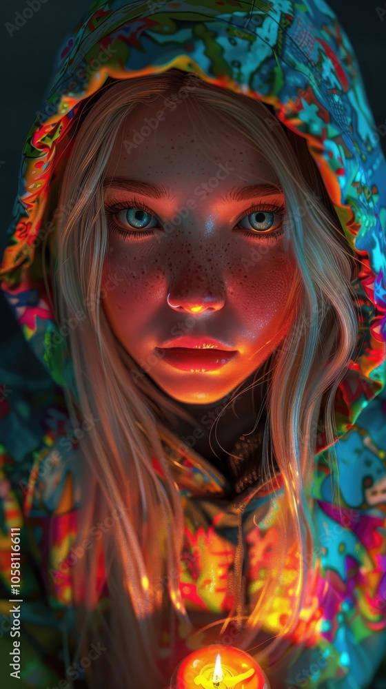 Surrounded by darkness, a thoughtful teenager in a hood finds solace in the warm light of a candle, deep in contemplation. Surrounded by darkness, a thoughtful teenager in a hood finds solace in the warm light of a candle, deep in contemplation.