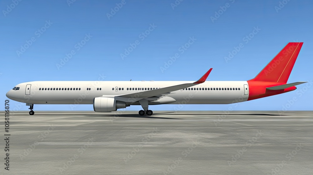 Sleek Red-Tailed Airliner on Tarmac Sleek Red-Tailed Airliner on Tarmac