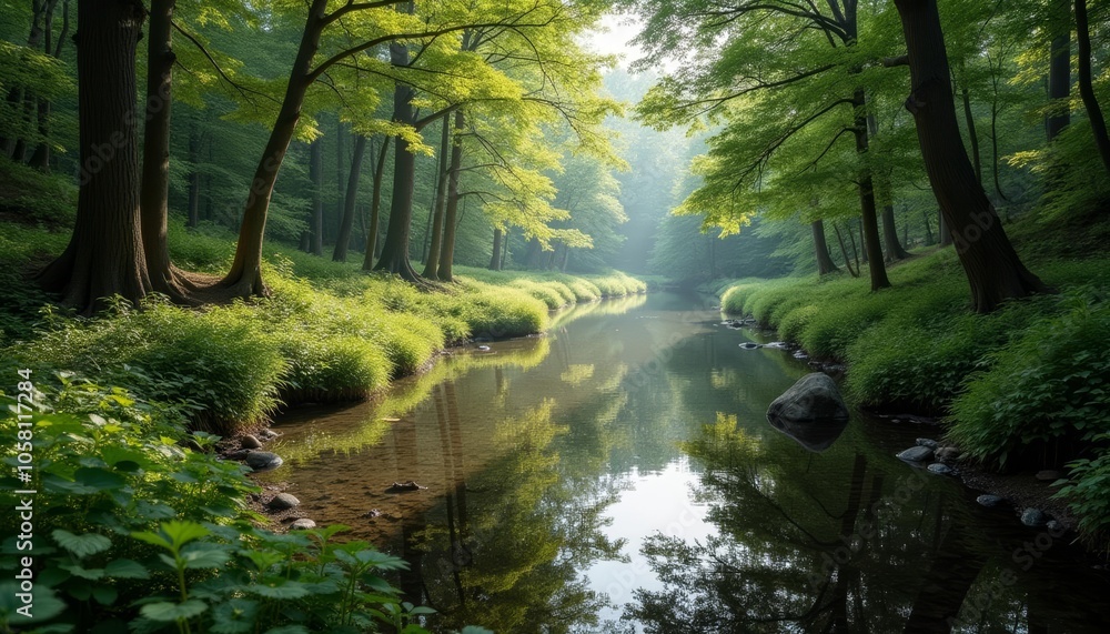 Obraz premium Tranquil forest stream a serene escape