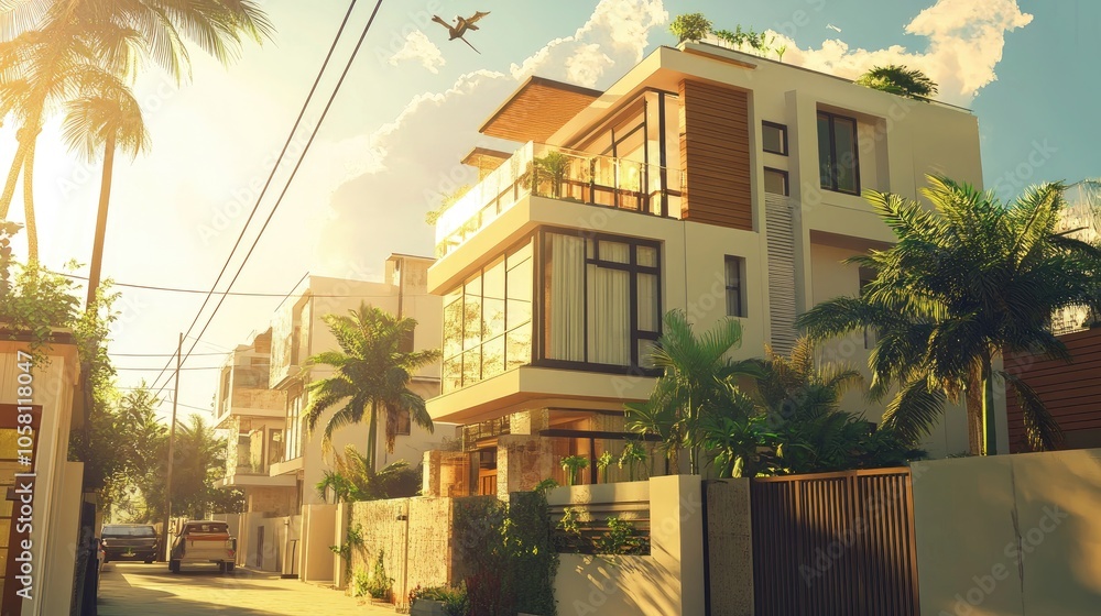 Obraz premium Luxurious 3D Rendering of Modern Townhouse Design