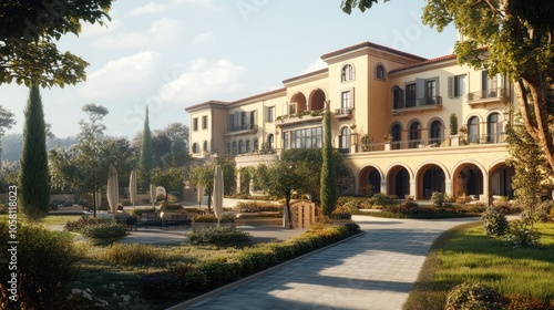 Luxurious Hotel Exterior 3D Rendering