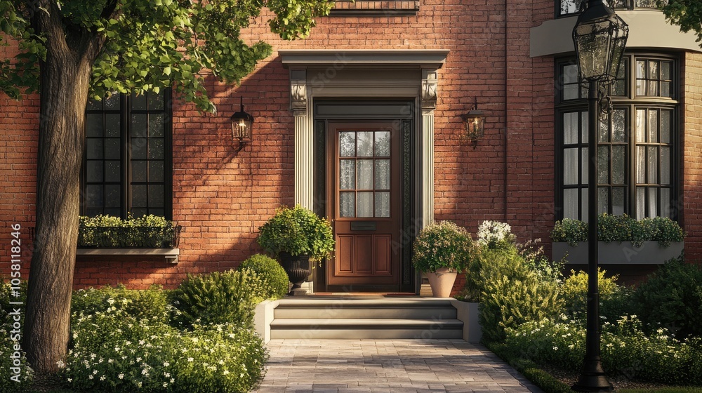 Obraz premium Charming 3D Design of Quaint Townhouse Exterior