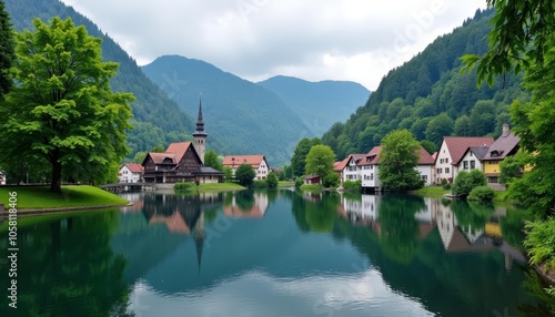  Tranquil lakeside village nestled amidst natures embrace