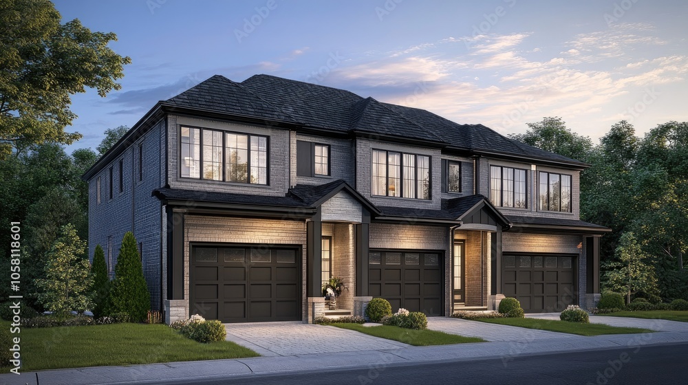 Charming 3D Illustration of Modern Townhouse Exterior Charming 3D Illustration of Modern Townhouse Exterior