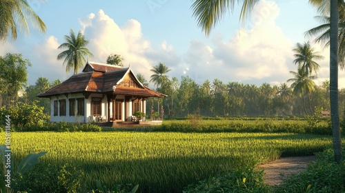 Charming 3D Rendering of a Kerala Home in Nature