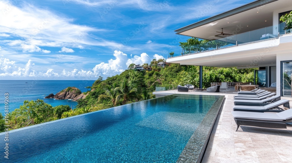 Fototapeta premium Modern Villa Exterior with Ocean View