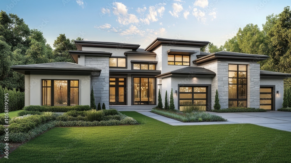 Modern Contemporary House Exterior in 3D Rendering Modern Contemporary House Exterior in 3D Rendering