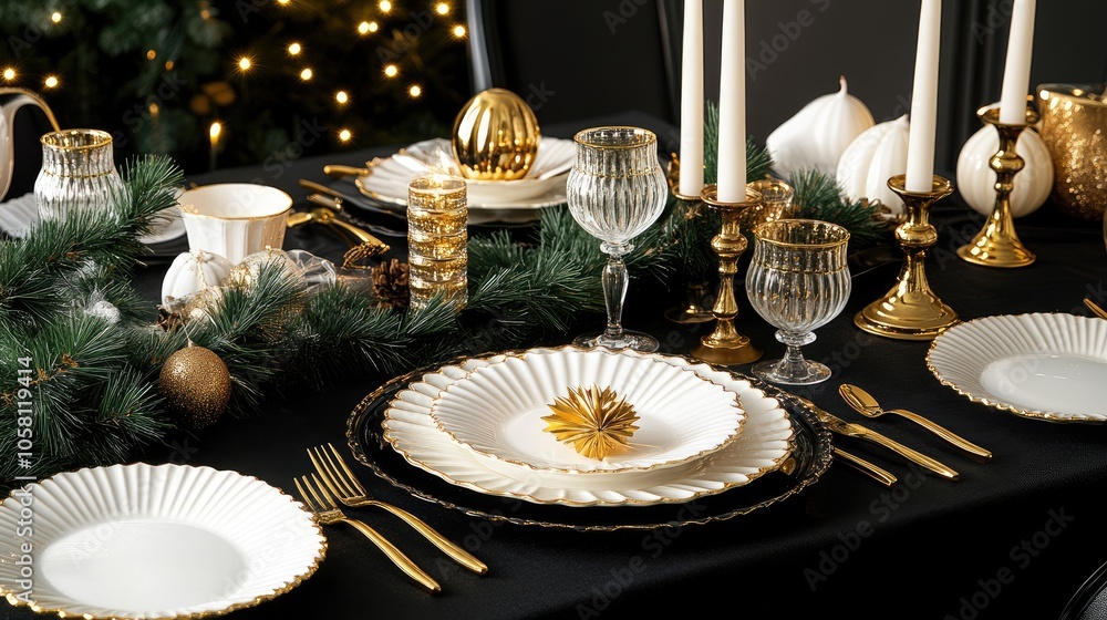 Elegant Festive Table Setting for Holiday Celebration Elegant Festive Table Setting for Holiday Celebration