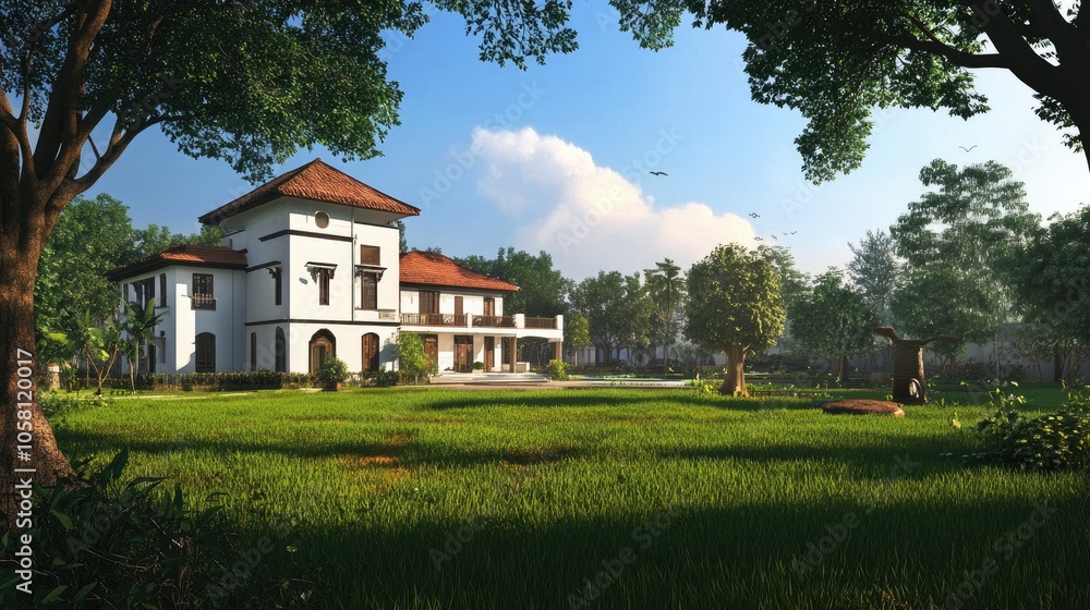 Elegant Modern Villa Exterior View in Indian Landscape Elegant Modern Villa Exterior View in Indian Landscape