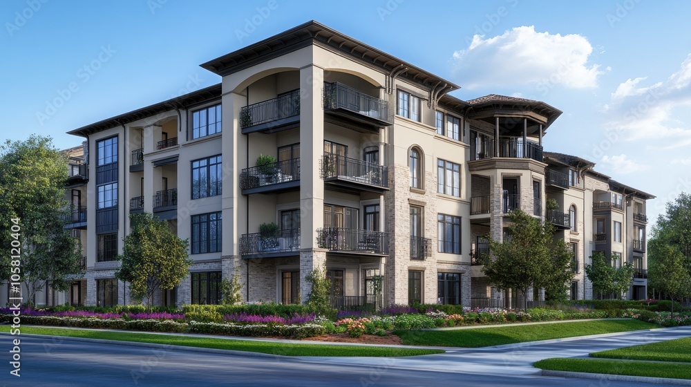 Elegant 3D Rendering of Luxury Residential Building Elegant 3D Rendering of Luxury Residential Building